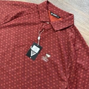 NWT Levelwear Golf Polo Red Geometric AOP Cabot Golf Club Men's Sz M Cape Breton